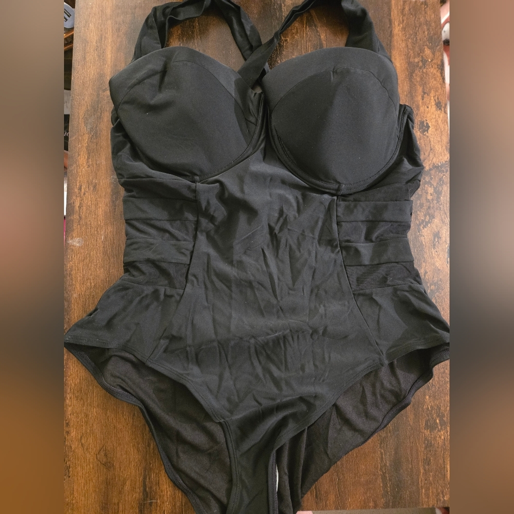 NWT Adore Me Black Halter One Piece Swimsuit
